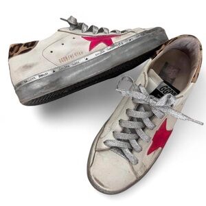 Golden Goose Women's White and Pink Star Sneakers